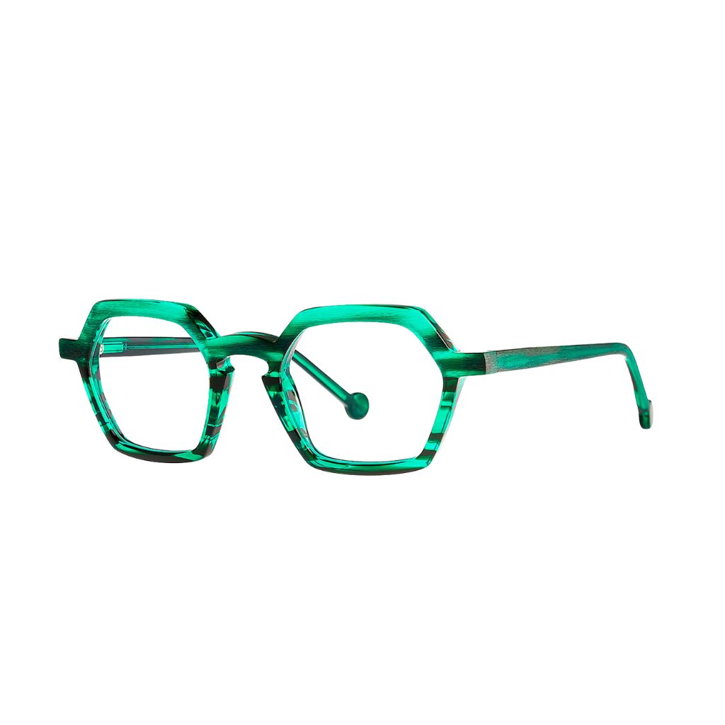 Theo FISHING OWL 37 Brille Frontansicht eckig Grün Acetat München Optiker Brillen Schneider