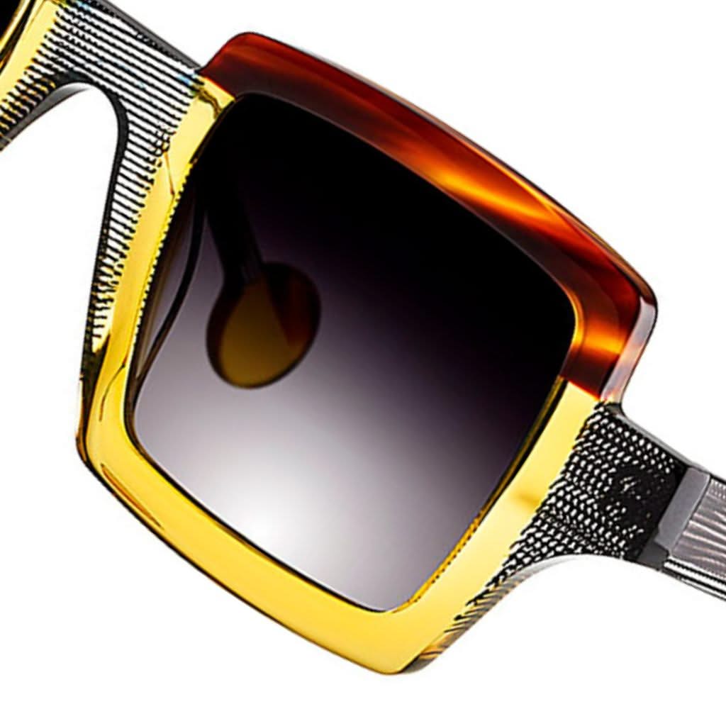 Nahaufnahme der Theo Orphisme 3 Sonnenbrille mit robustem Rahmen und UV-schützenden Gläsern, erhältlich bei Brillen Schneider in München.