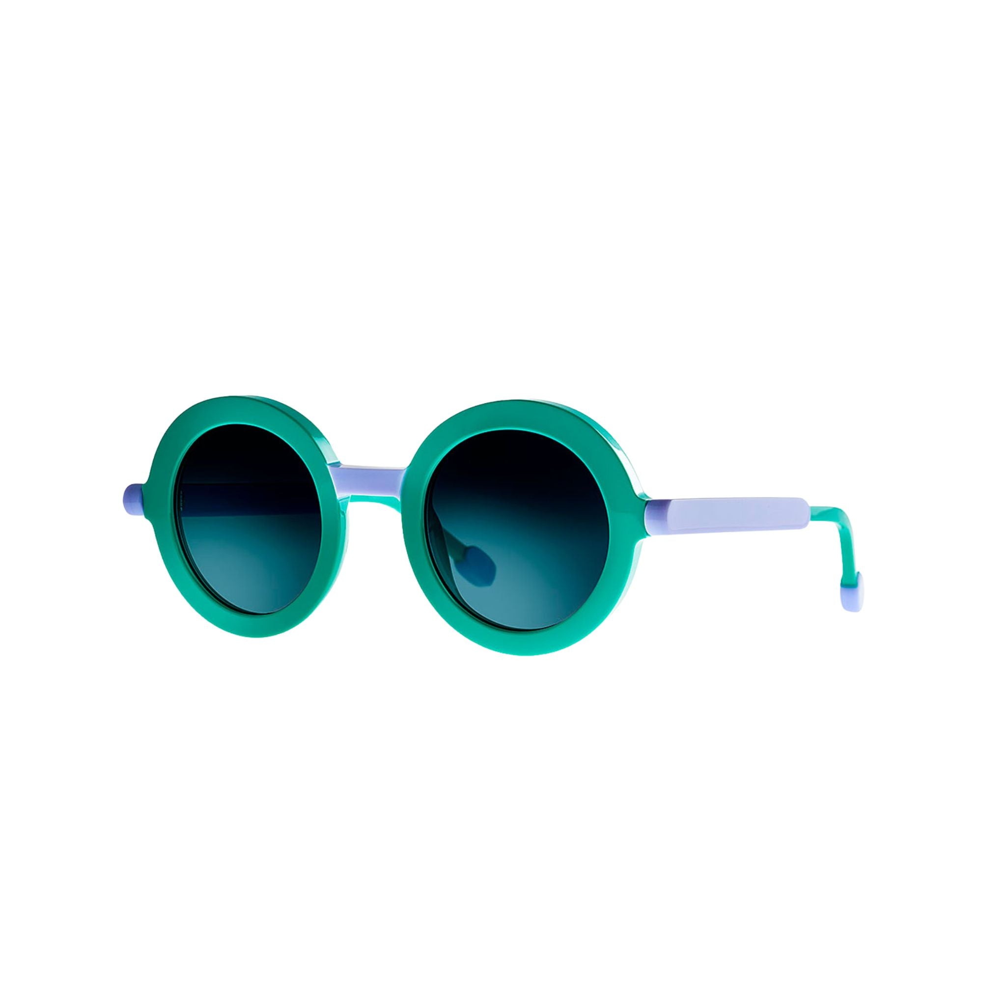 Theo POPSI 21 Sonnenbrille Frontansicht rund Grün Lila Acetat Verlaufsgläser München Optiker Brillen Schneider