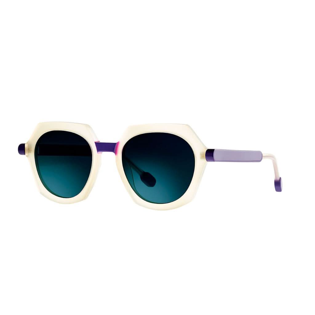 Theo STOX 19 Designer Sonnenbrille Frontansicht Panto Gelb Blau Acetat München Optiker Brillen Schneider