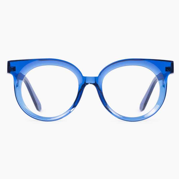 Frontansicht der Veronika Wildgruber Eyewear Brille in blau aus nachhaltigen Acetat - exklusives Modell bei Brillen Schneider München erhältlich