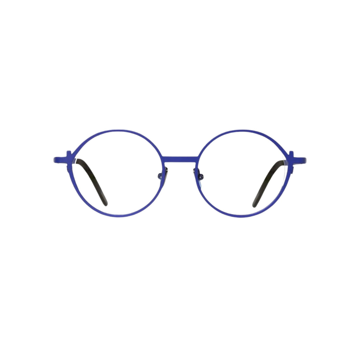 Designerbrille Veronika Wildgruber LUKE 080 Electric Blue – Frontansicht grafische, runde Metallfassung im minimalistischen Design bei Brillen Schneider München