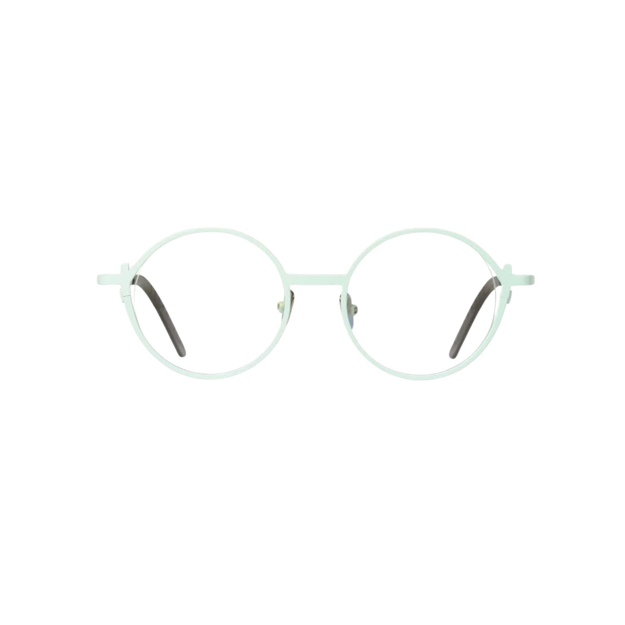 Frontansicht der Veronika Wildgruber LUKE 086 in Mint – runde, minimalistische Metallbrille mit feiner Linienführung bei Brillen Schneider München
