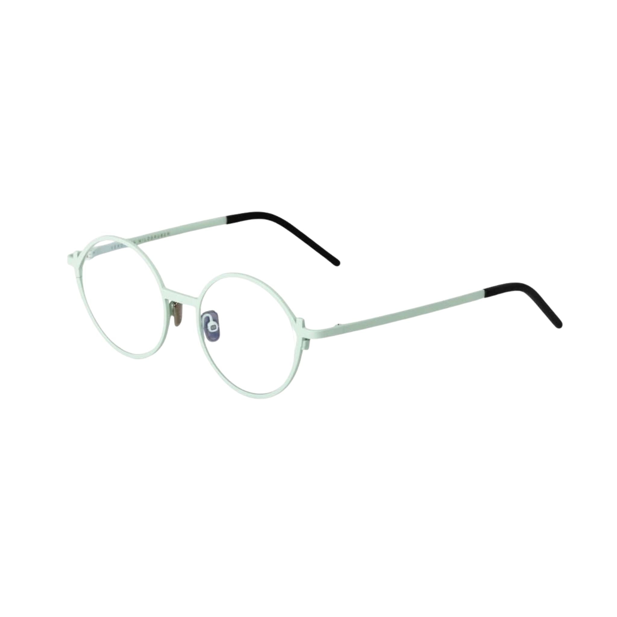 Designerbrille Veronika Wildgruber LUKE 086 in Mint – Seitenansicht feine Metallbrille im minimalistischen Design bei Brillen Schneider München