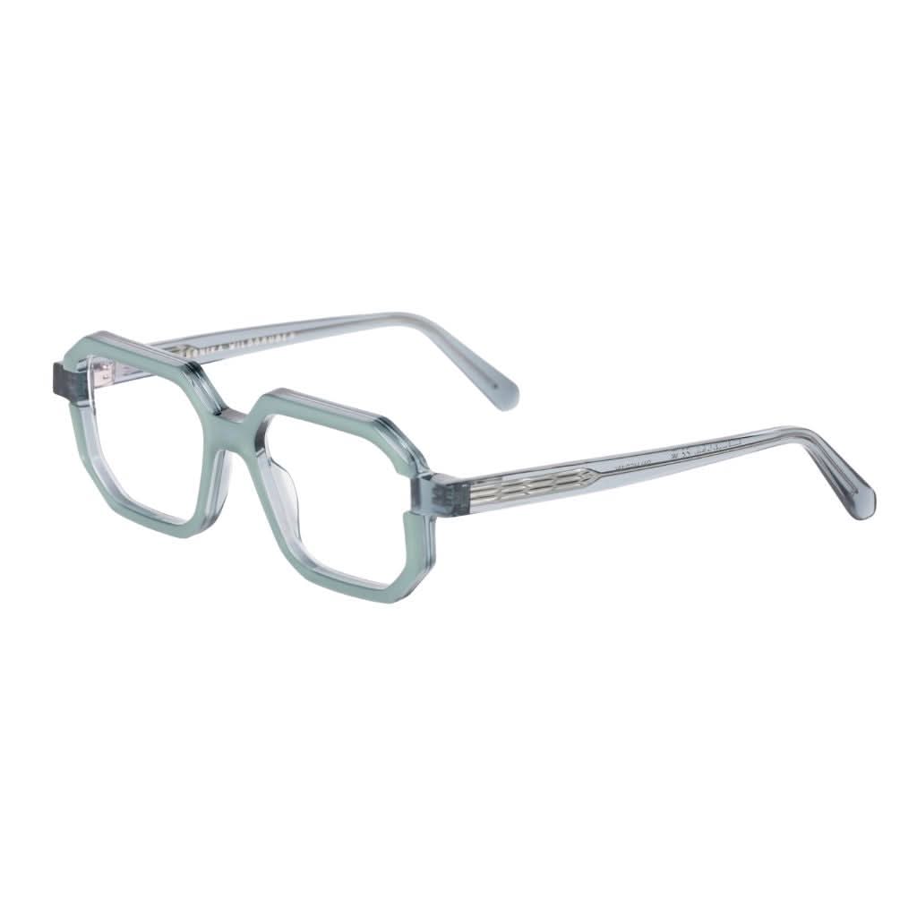 Designerbrille Veronika Wildgruber PALMER 196 in Mineral – Seitenansicht mint-grüne Acetatfassung bei Brillen Schneider München