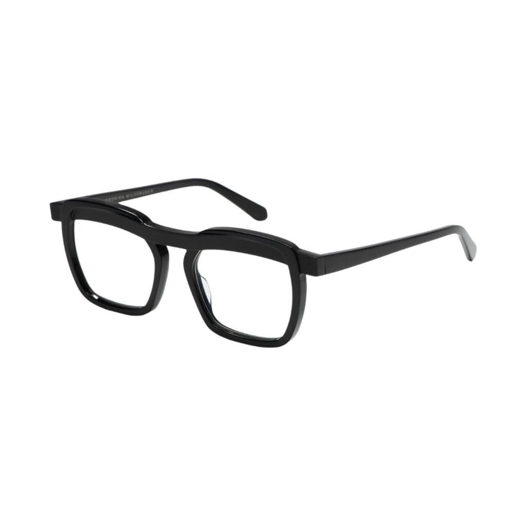 Seitenansicht der Veronika Wildgruber TONI 002 Black – konzeptionelle Brille mit durchgehender Linienführung bei Brillen Schneider München