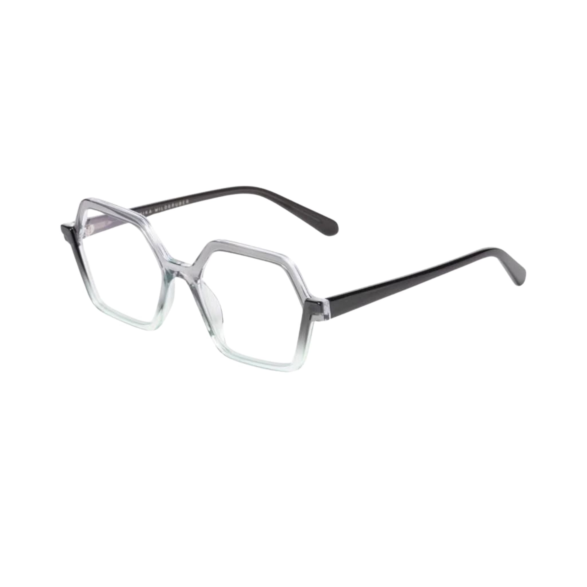 Seitenansicht der Veronika Wildgruber VEGA 188 Mist – skulpturale Acetatbrille mit besonderer Materialstruktur bei Brillen Schneider München
