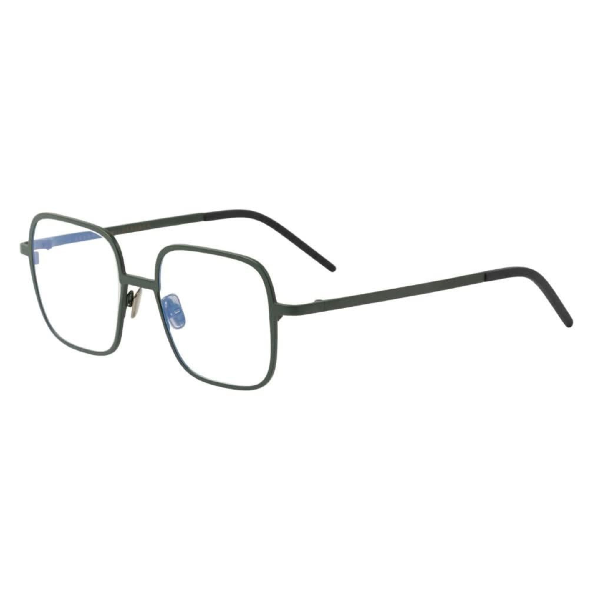 Designerbrille Veronika Wildgruber WALKER 088 in bottle green – Seitenansicht grafische Metallfassung mit klarer Formsprache bei Brillen Schneider München