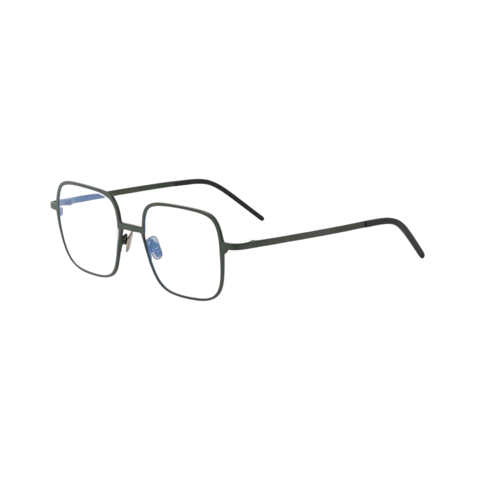 Designerbrille Veronika Wildgruber WALKER 088 in bottle green – Seitenansicht grafische Metallfassung mit klarer Formsprache bei Brillen Schneider München