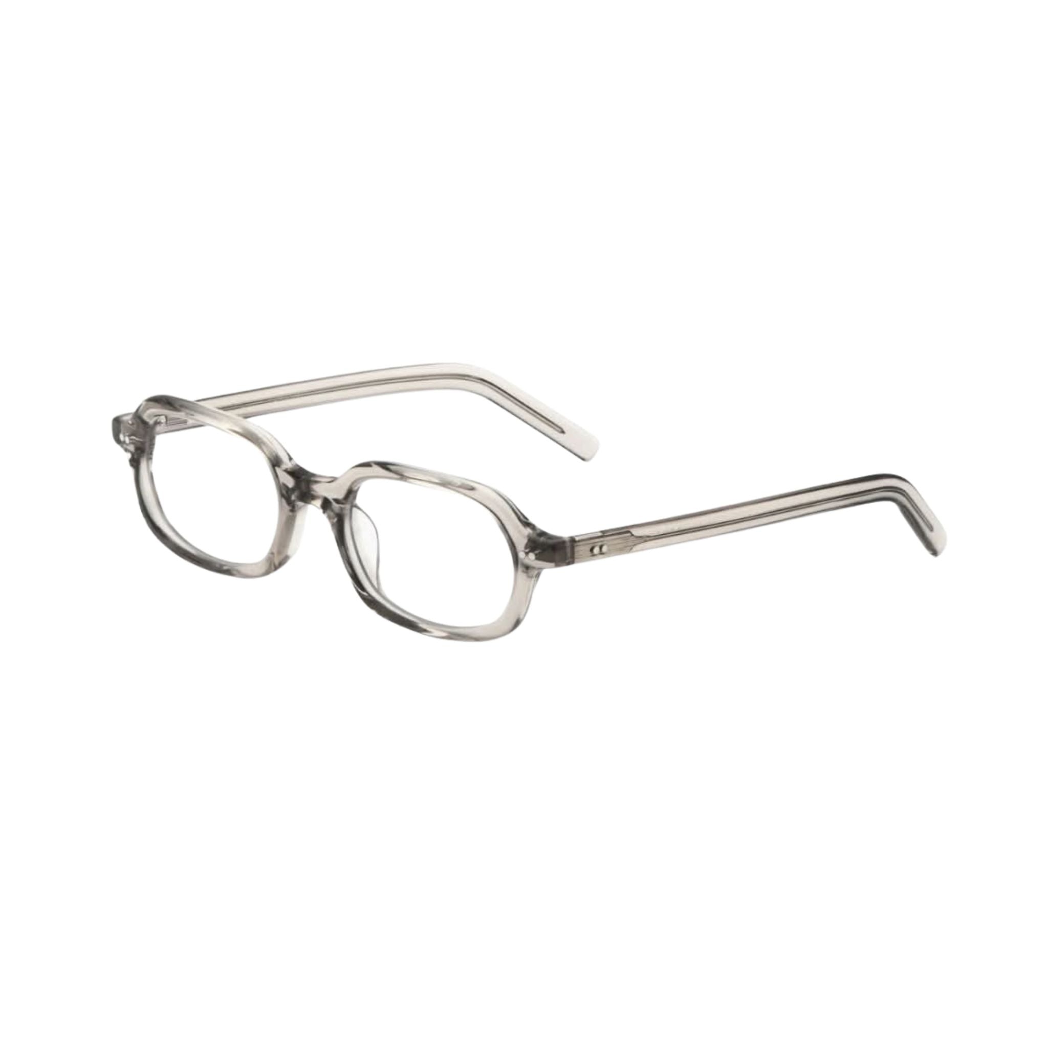 Seitenansicht der AKILA Psyche 98 Transparent – leichte, nachhaltige Unisex-Brille im 90s-Stil, exklusiv in München bei Optik Bartholomä