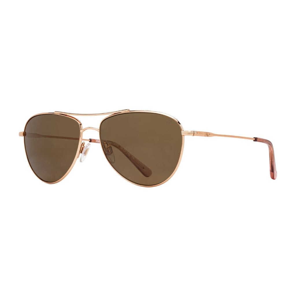 American Optical MARGOT Detail Roségold Rahmen braune Gläser Scharniere hochwertige Verarbeitung München Optiker Brillen Schneider