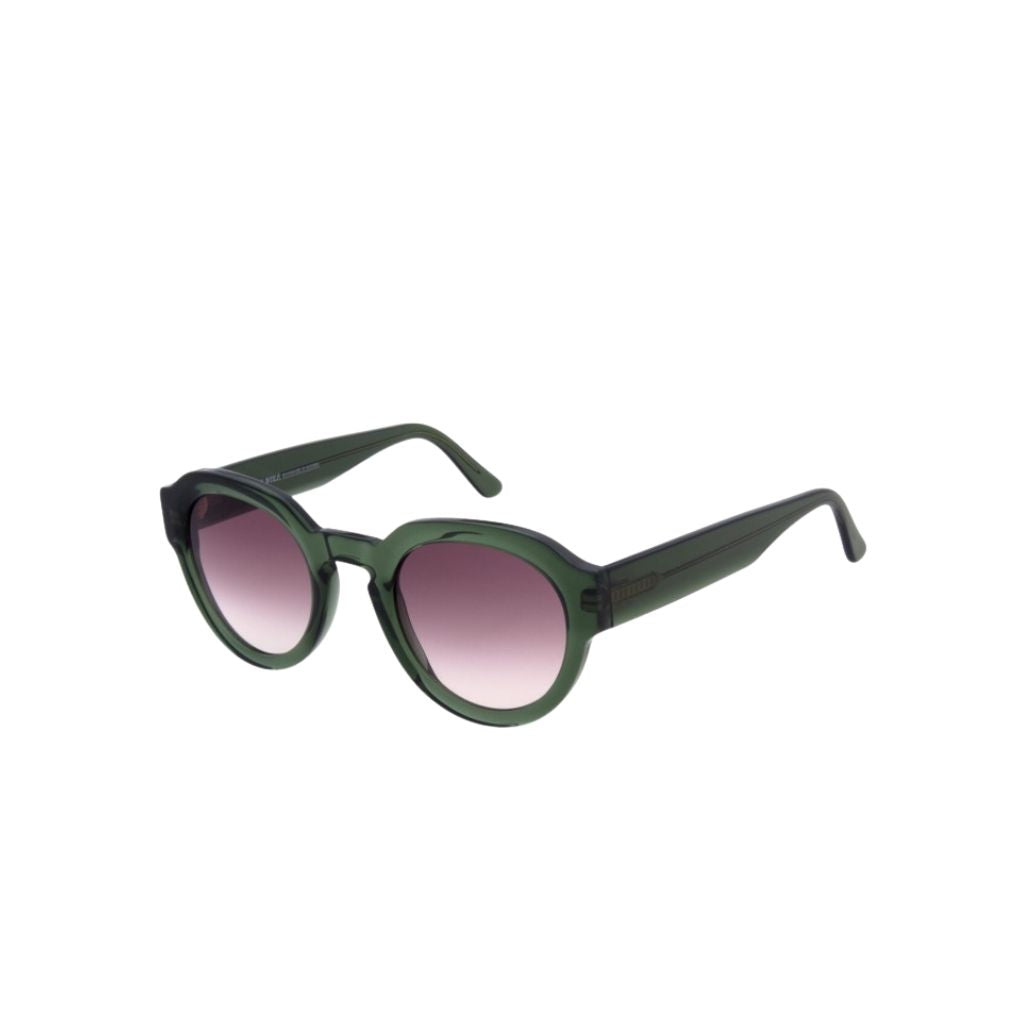 Andy Wolf Sonnenbrille Lupin Sun Grün mit violetten Verlaufsgläsern – Seitenansicht bei Optik Bartholomä München Maxvorstadt-Schwabing