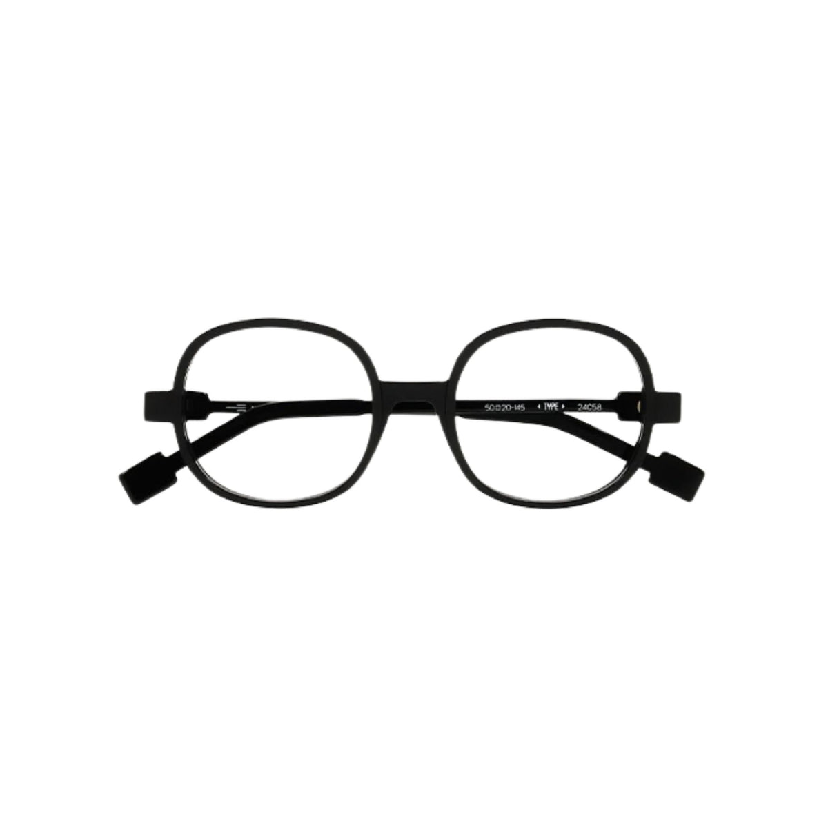 Anne et Valentin TYPE 24C58 schwarze runde Designerbrille mit geradem Steg und markanten seitlichen Abschlüssen – Brillen Schneider München