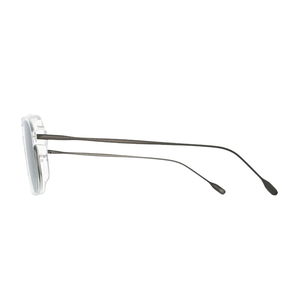 Brett Eyewear CHUCK SUN C11 Detail transparente Acetatfront Edelstahlbügel silber hochwertige Verarbeitung Herren Sonnenbrille München Optiker Optik Bartholomä