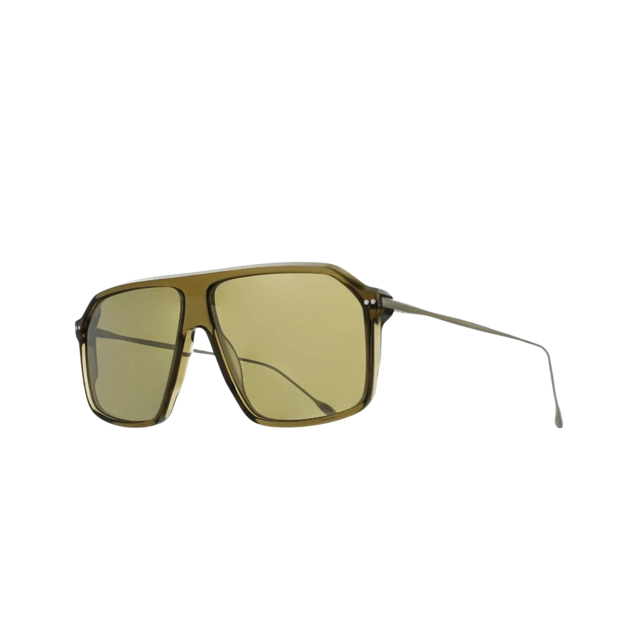 Seitenansicht der Brett Eyewear RX DUKE Sun Khaki Silver – Motorrad Sonnenbrille mit Acetatfront und Edelstahlbügeln bei Optik Bartholomä München