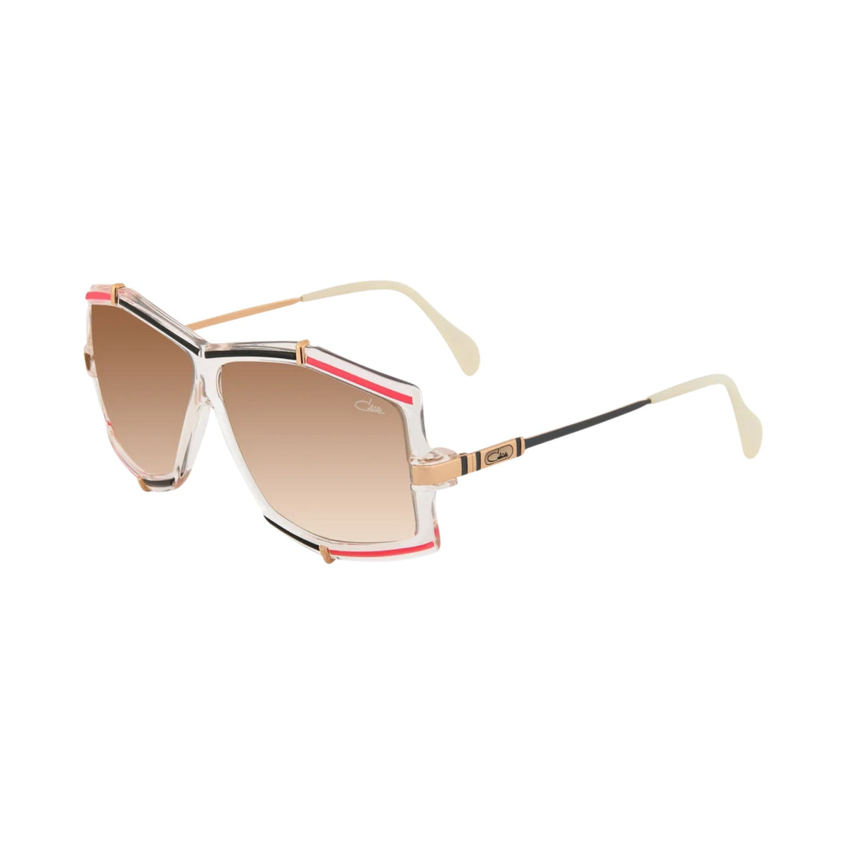 CAZAL 863 610 extravagante Designer-Sonnenbrille mit transparenter geometrischer Front, goldfarbenen Bügeldetails und braunen Verlaufsgläsern im Retro-Look