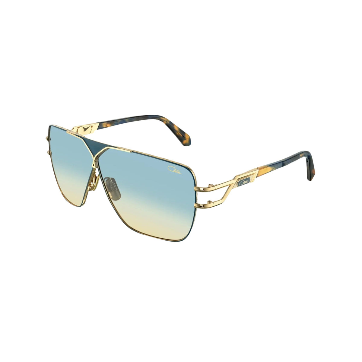 CAZAL 9504 004 extravagante Piloten-Sonnenbrille in Petrol-Gold mit blau-gelben Verlaufsgläsern, markantem goldfarbenem Steg und aufwendig gestalteten Metallbügeln – BRILLEN SCHNEIDER München
