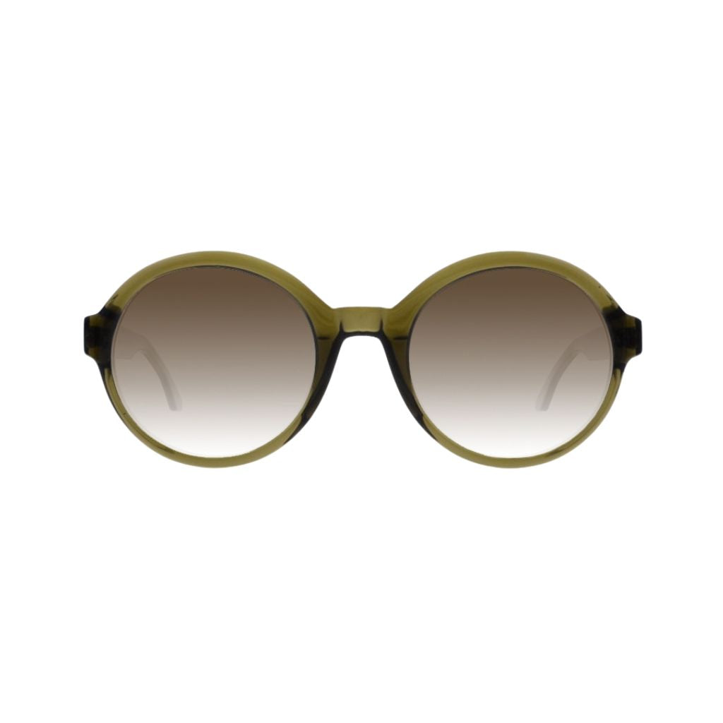 Colibris MINNA SUN 104 grün transparent Sonnenbrille Frontansicht kleine schmale Gesichter braune Gläser Designer Sonnenbrille München Optiker Optik Bartholomä Maxvorstadt