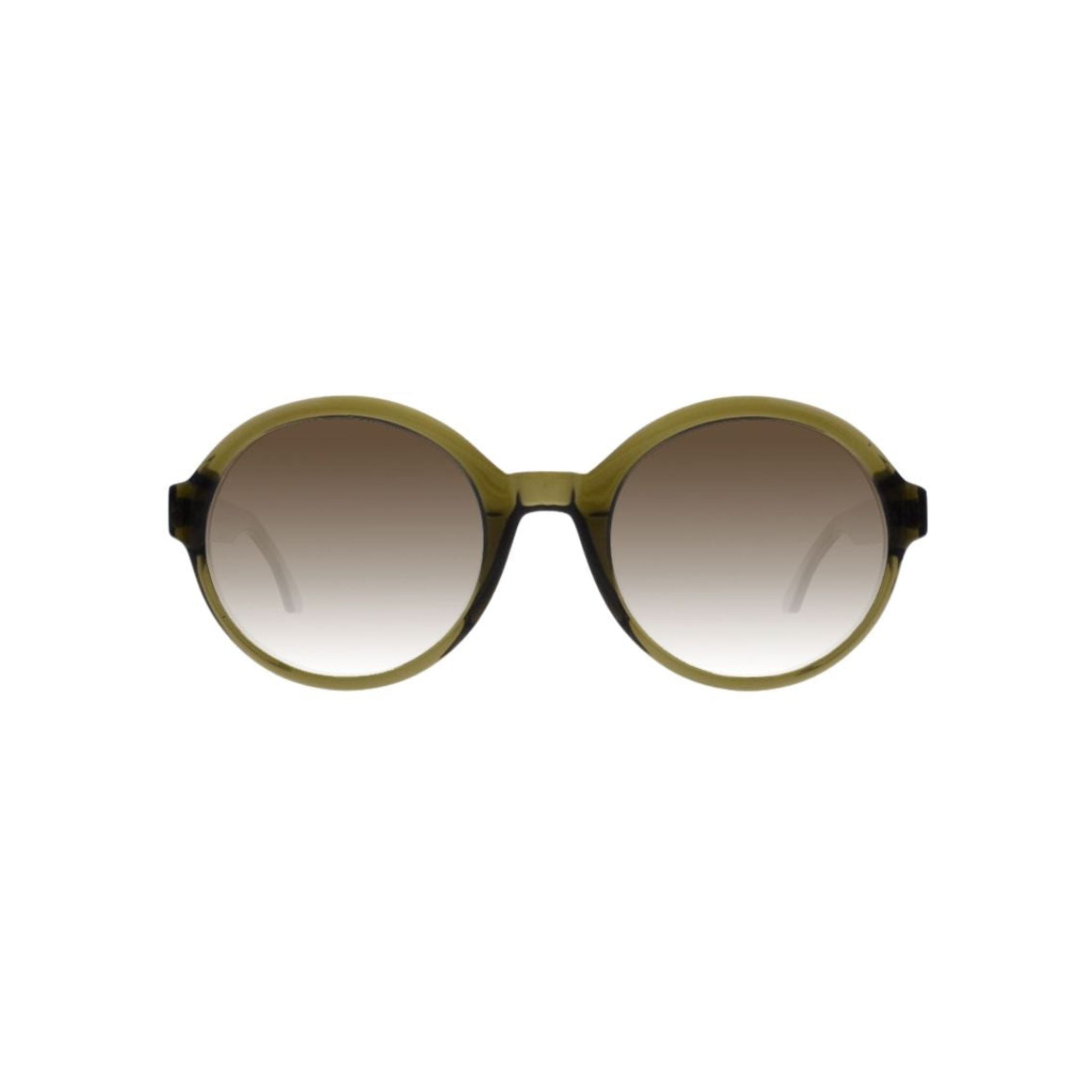 Colibris MINNA SUN 104 grün transparent Sonnenbrille Frontansicht kleine schmale Gesichter braune Gläser Designer Sonnenbrille München Optiker Optik Bartholomä Maxvorstadt