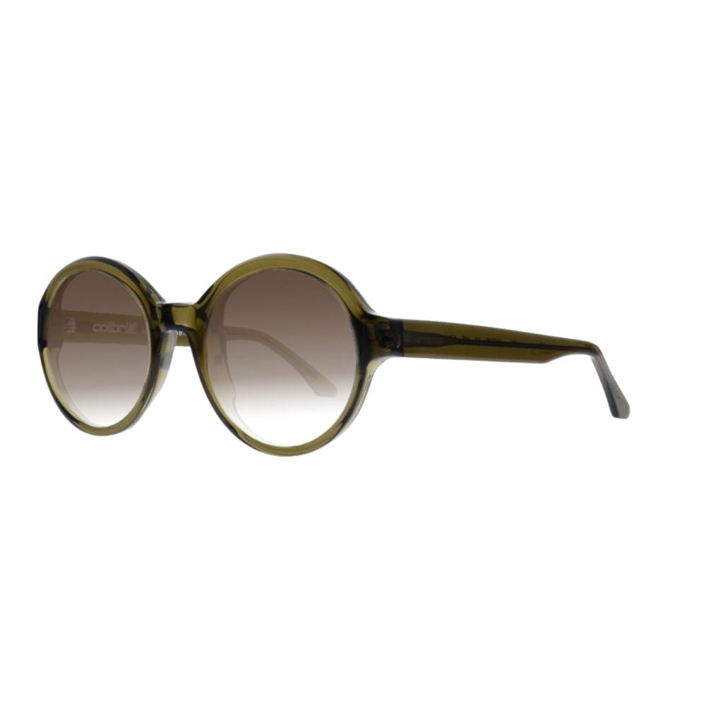 Colibris MINNA SUN 104 grün transparente Sonnenbrille Seitenansicht Acetatfassung kleine Gesichter braune Gläser München Optiker Optik Bartholomä Maxvorstadt