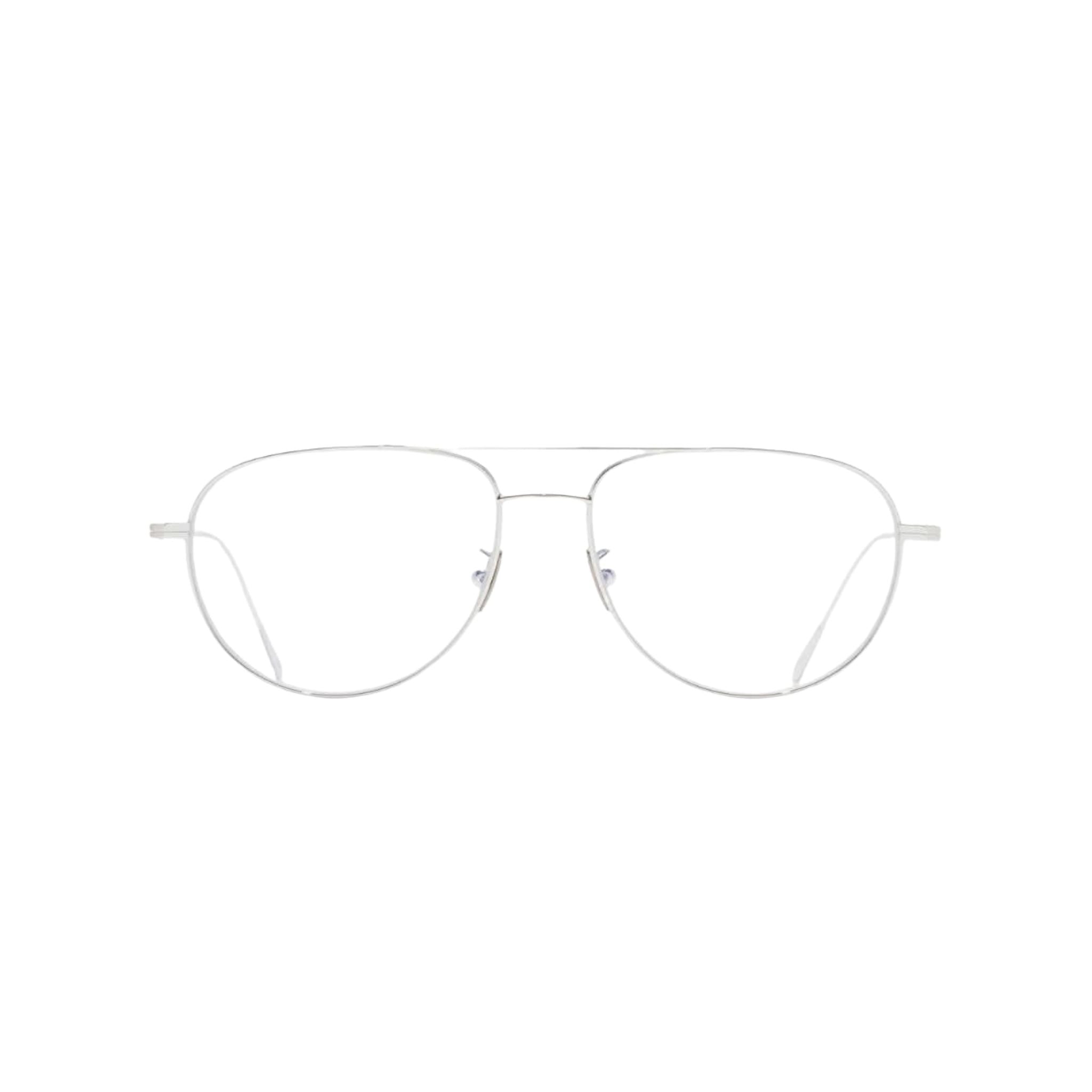 Frontansicht der Cutler and Gross Aurum 0002 01 bei Brillen Schneider München – elegante Aviator-Brille aus 18K Weißgold-Rhodium.