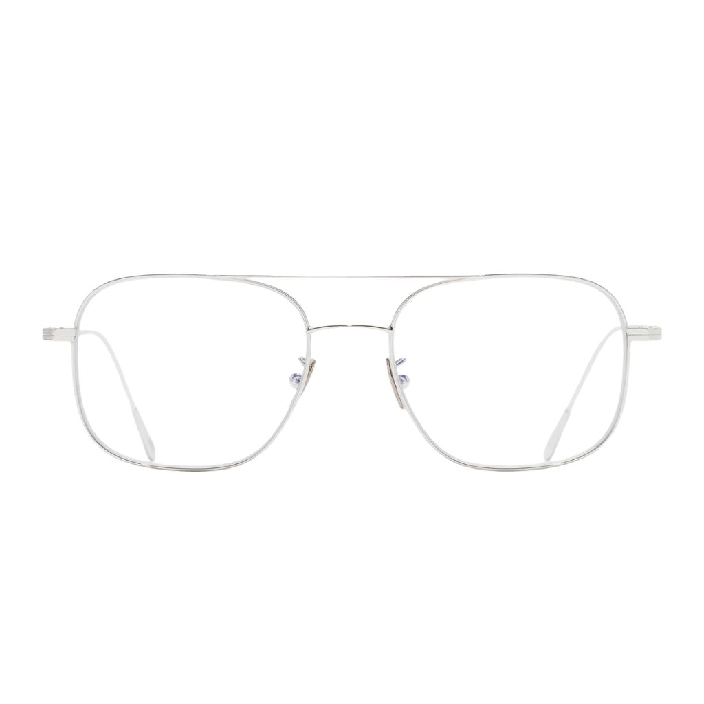 Frontansicht der Cutler and Gross 0003 Aviator Opticals in 18K White Gold Rhodium – filigrane Metallbrille mit Aviator-Form bei Brillen Schneider München