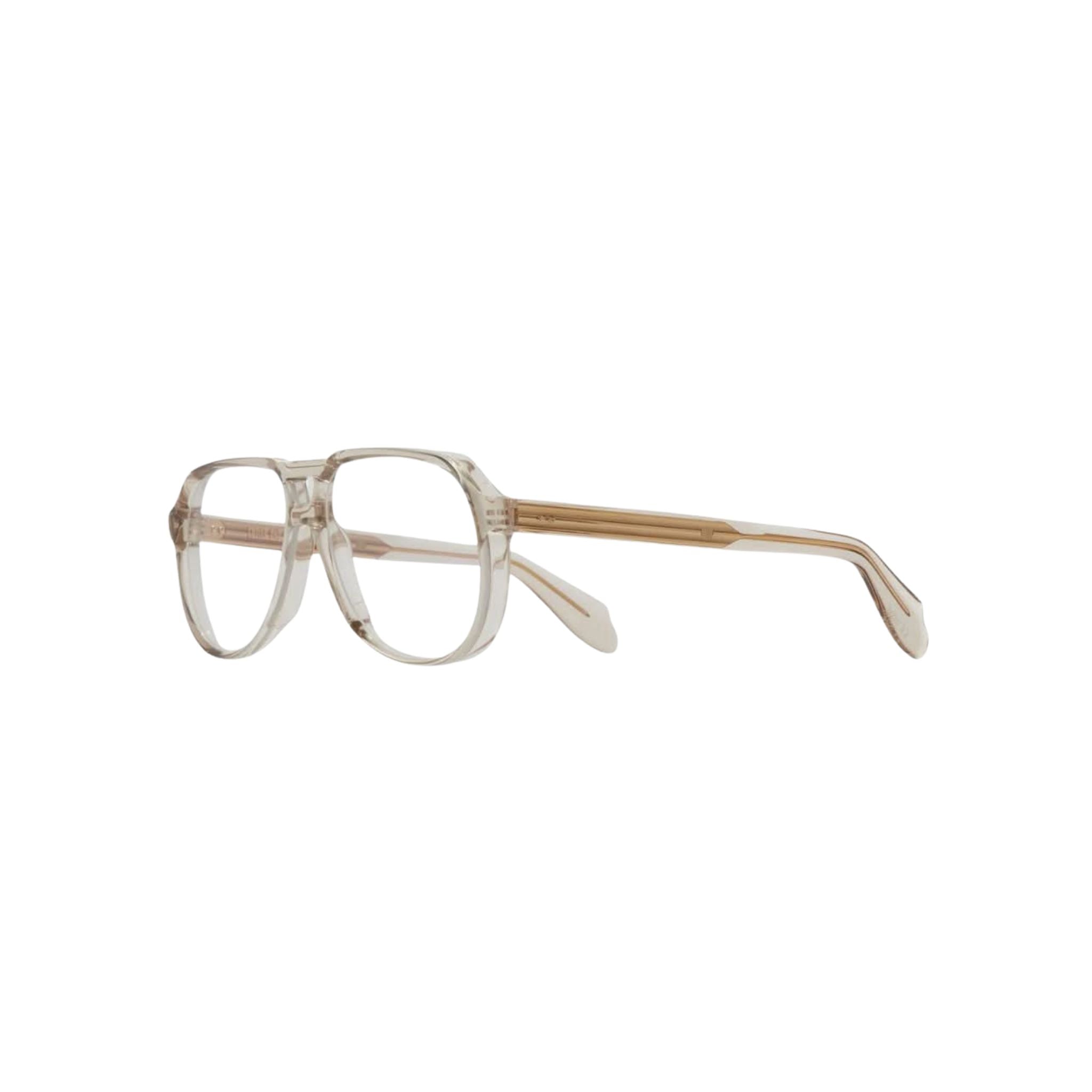 Seitenansicht der Cutler and Gross 9782 Sand Crystal – handgefertigte Designerbrille mit Fender-Bügeln und feiner Linienführung bei Optiker München Brillen Schneider