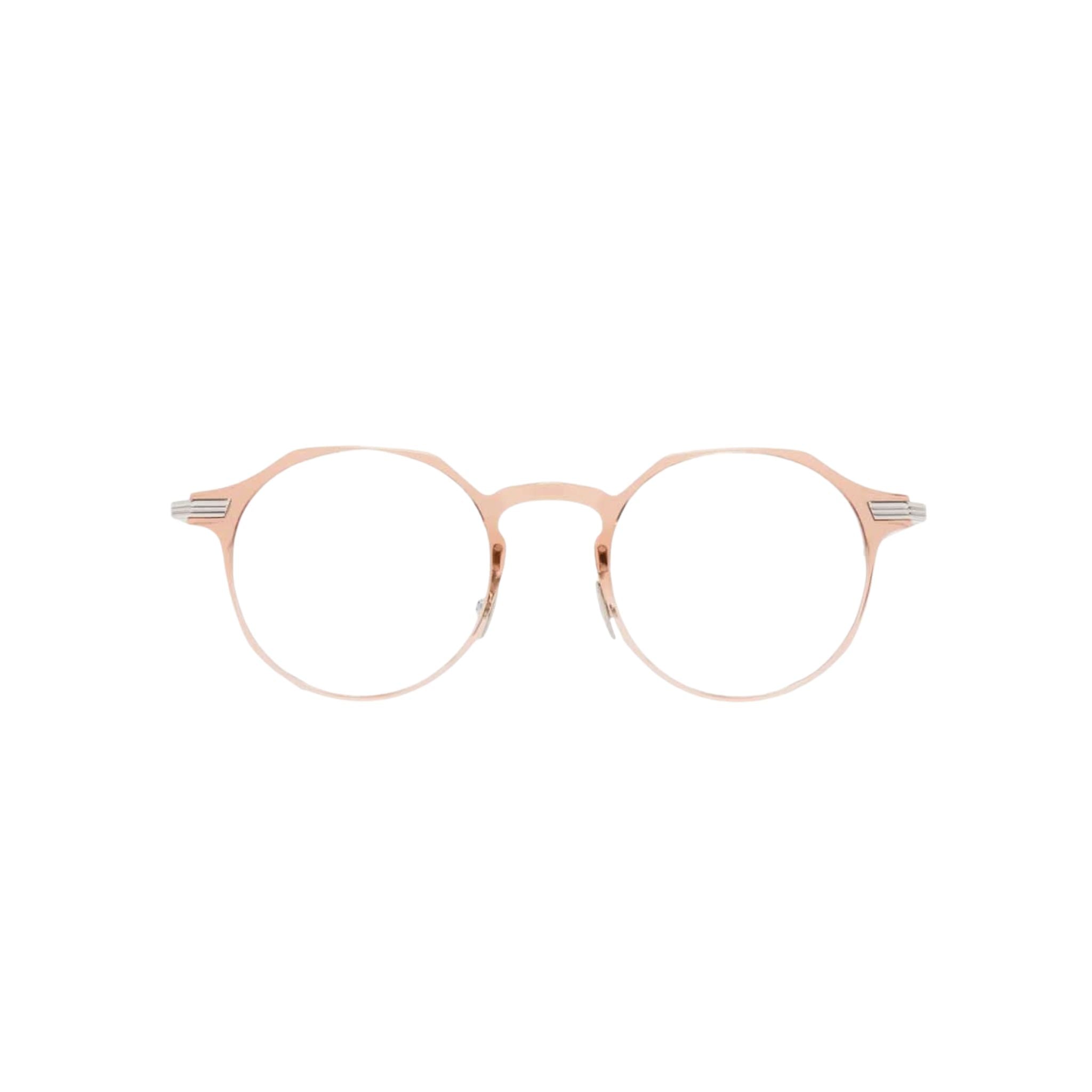 Frontansicht der Cutler and Gross AUOP 0008 04 in Peach on 18K Rhodium – runde Acetat-Metall-Brille mit Flat-Top-Form bei Brillen Schneider München