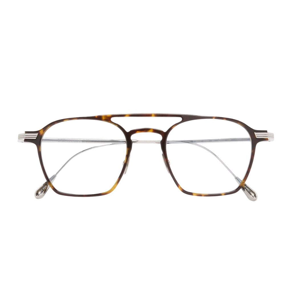 Designerbrille Cutler and Gross AUOP 0009 02 in Havana & 18K Rhodium – Detailansicht elegante Doppelsteg-Fassung mit feiner Linienführung bei Brillen Schneider - Ihr Optiker in München