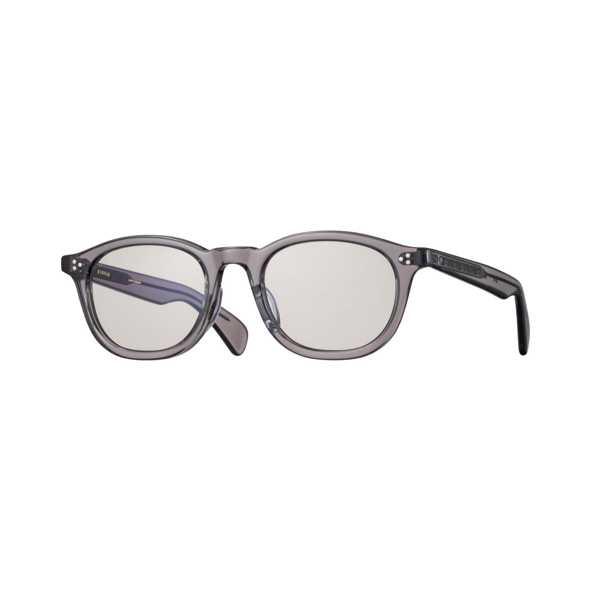 EYEVAN OAKWOOD 51 GPT Sonnenbrille aus transparent rauchgrauem Acetat mit leicht violettem Unterton, hellgrauen Sonnengläsern, silberfarbenen Ziernieten und sichtbaren Metalleinlagen in den Bügeln – BRILLEN SCHNEIDER München