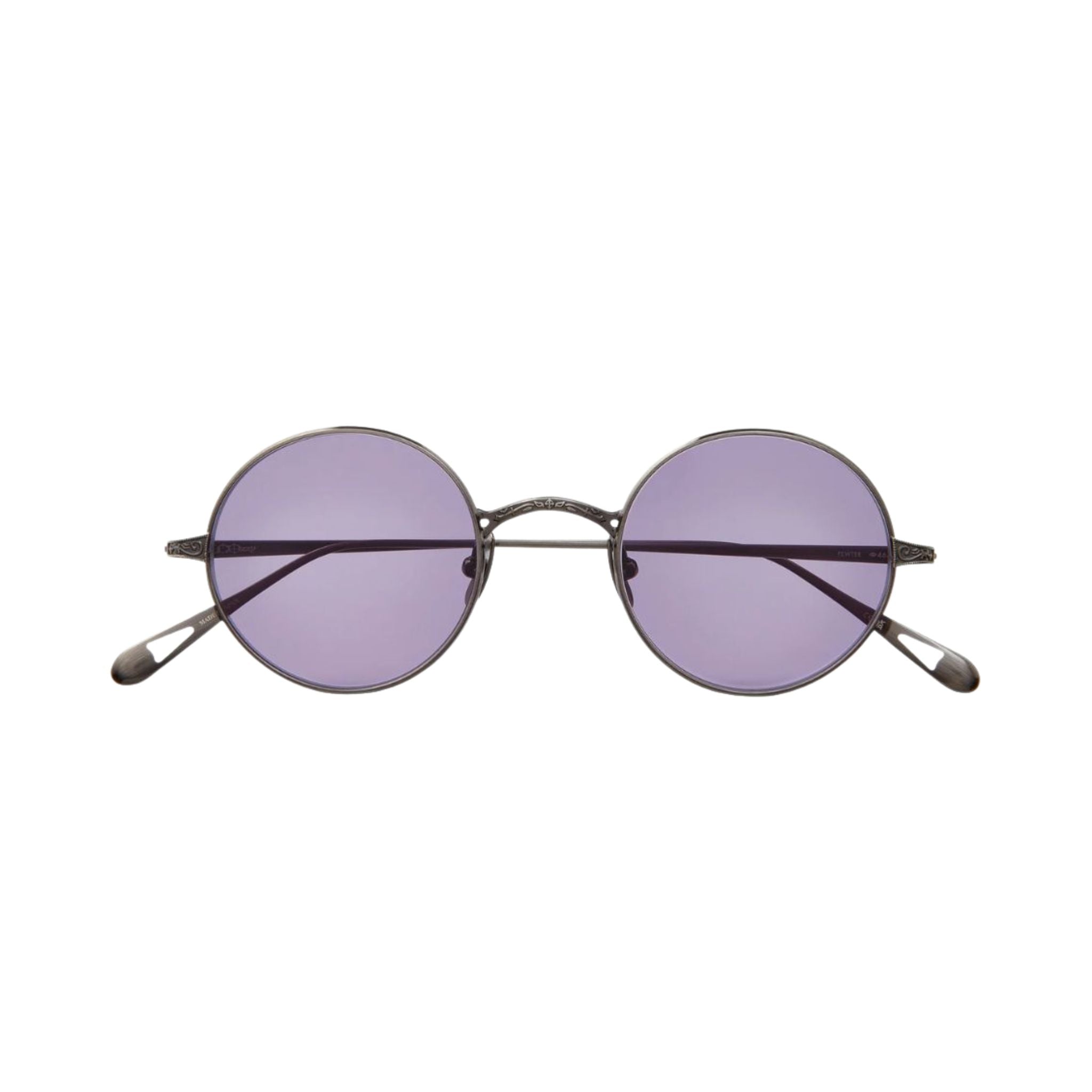 Garrett Leight GLCO x OZZY SUN Pewter Grape Frontansicht mit violett getönten Semi-Flat Gläsern bei Optik Bartholomä München