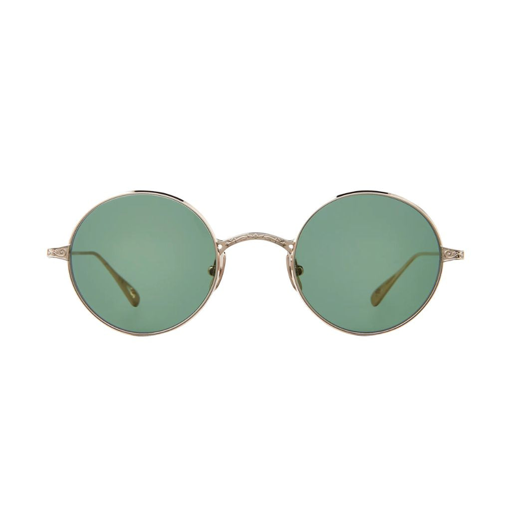 Designer-Sonnenbrille von Garrett Leight GLCO x OZZY SUN Limited Edition  in White Gold mit grünen Gläsern bei Optik Bartholomä München