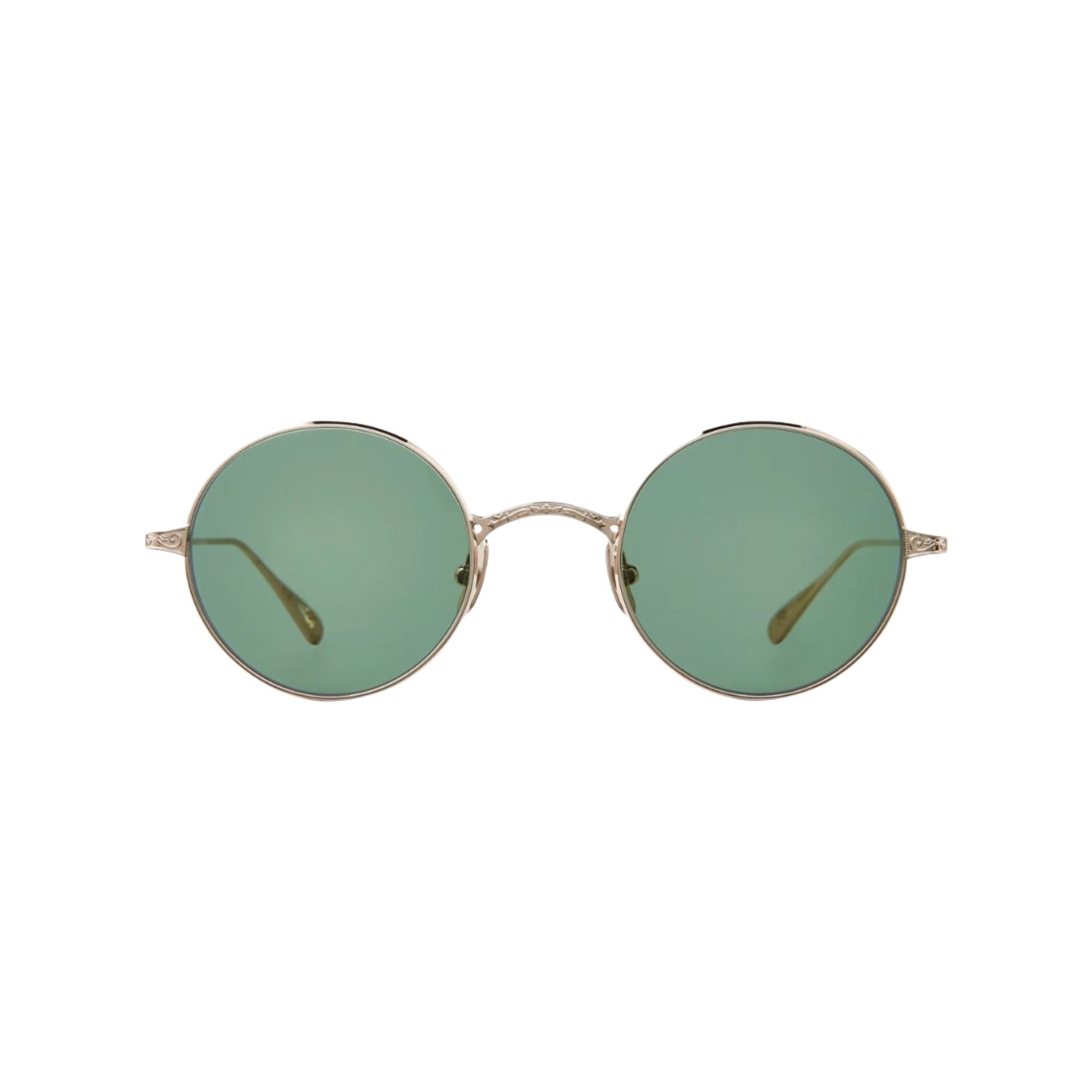 Designer-Sonnenbrille von Garrett Leight GLCO x OZZY SUN Limited Edition  in White Gold mit grünen Gläsern bei Optik Bartholomä München