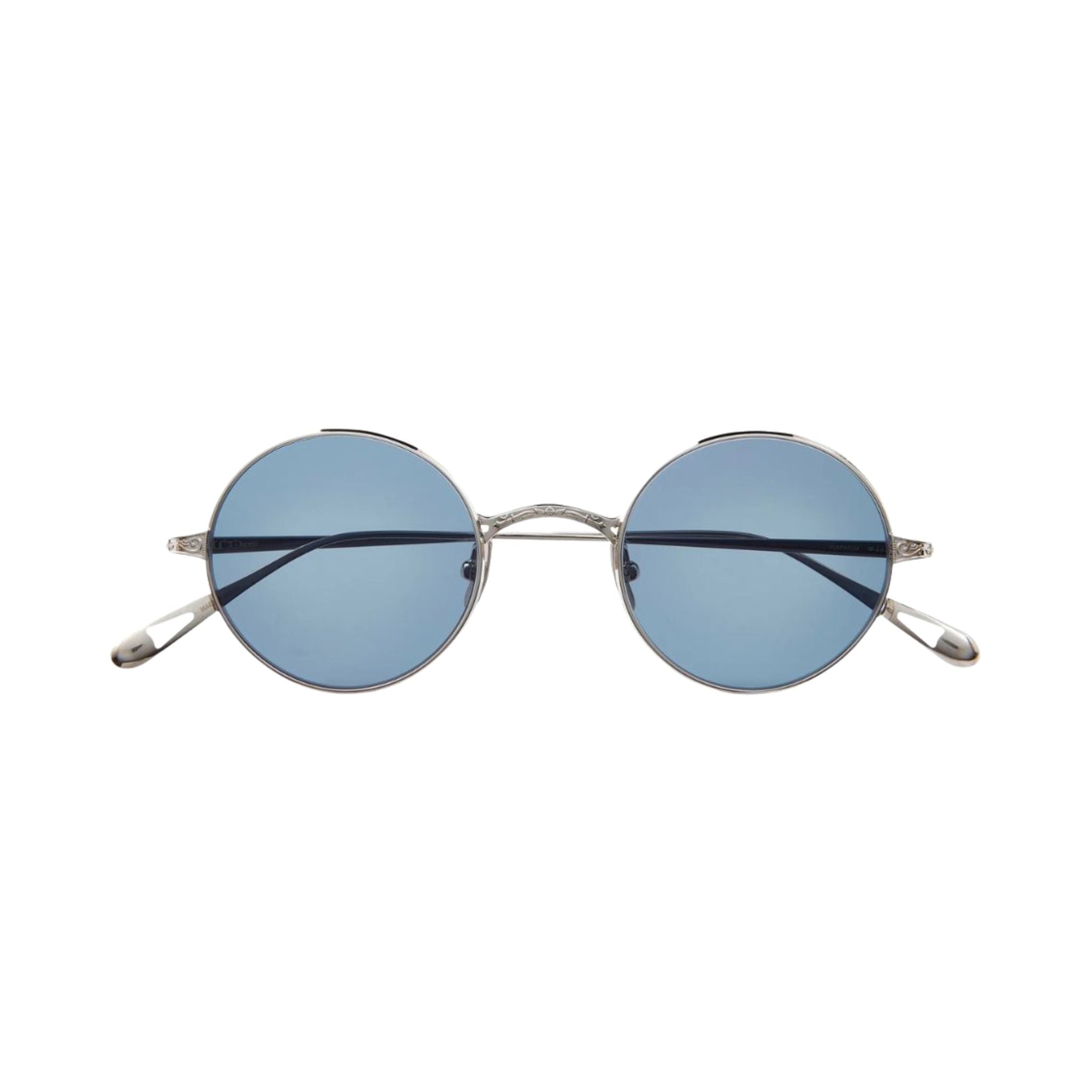 Garrett Leight GLCO x OZZY SUN Platinum Indigo Frontansicht mit blauen Indigo-Gläsern bei Optik Bartholomä München