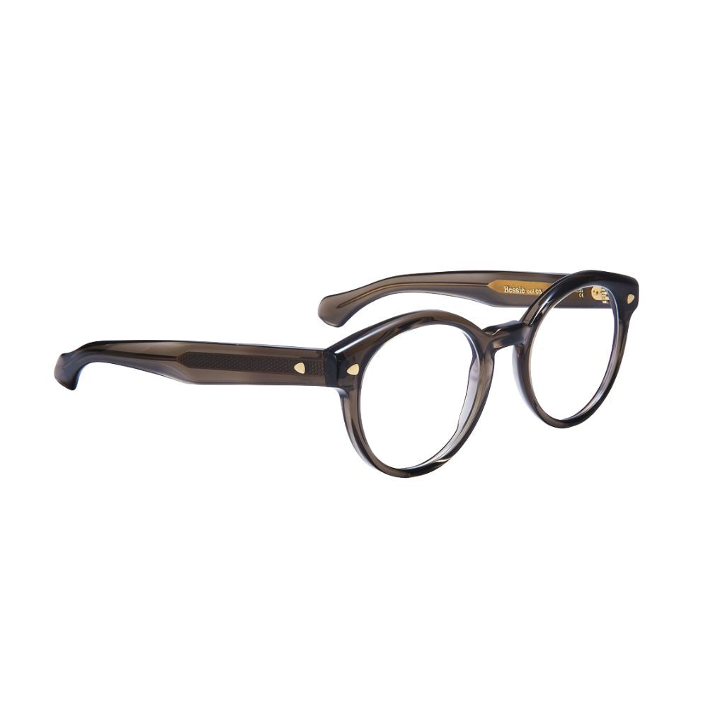 HUG Spectacles BESSIE 03G Brille Seitenansicht Acetat grau transparent Shadow handgefertigt Deutschland München Optiker Optik Bartholomä