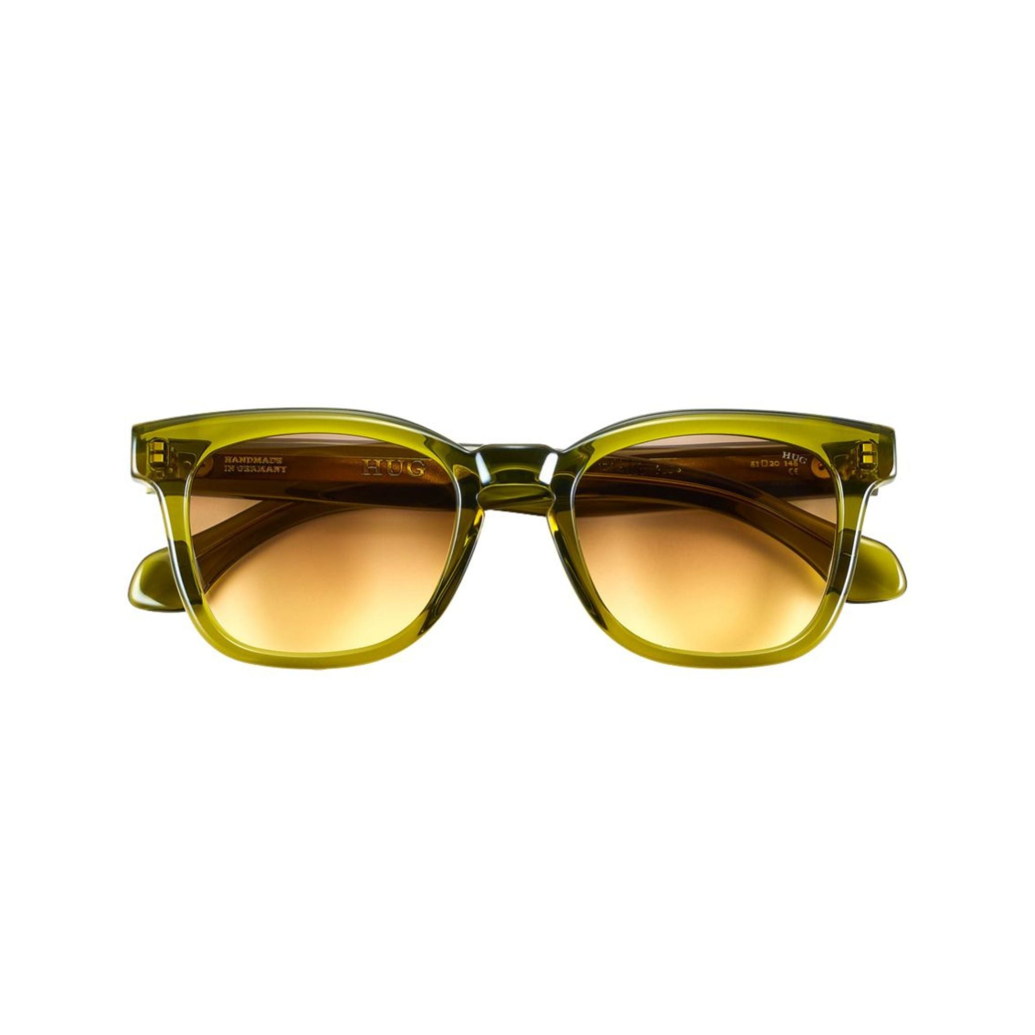 HUG Spectacles BLAKE SUN 32G Sonnenbrille Frontansicht grün transparent Moss braune Verlaufsgläser München Optiker Optik Bartholomä
