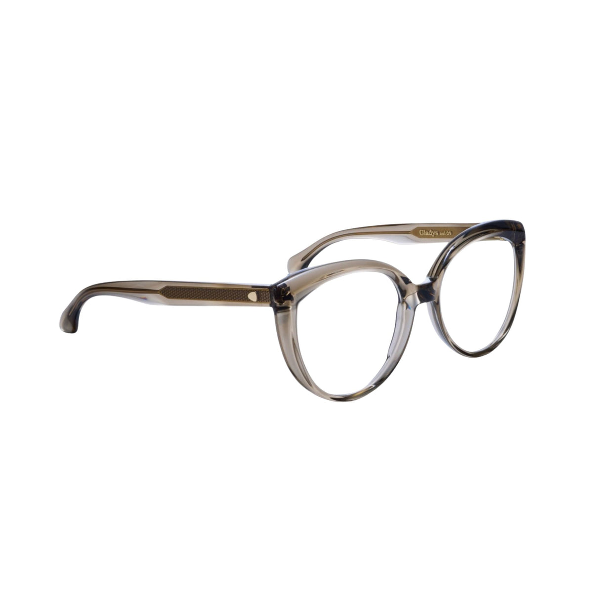 HUG Spectacles GLADYS Canvas 09G Brille Seitenansicht transparentes Acetat Grau Beige Optik Bartholomä München