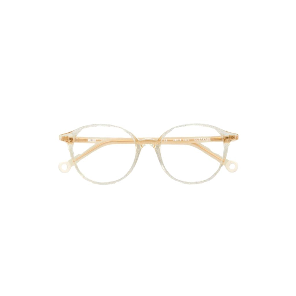 Vorderansicht der Kaleos Kids Kusakabe col. 3 Kinder-Sehbrille in Kristall mit Glitter – erhältlich bei Brillen Schneider in München.