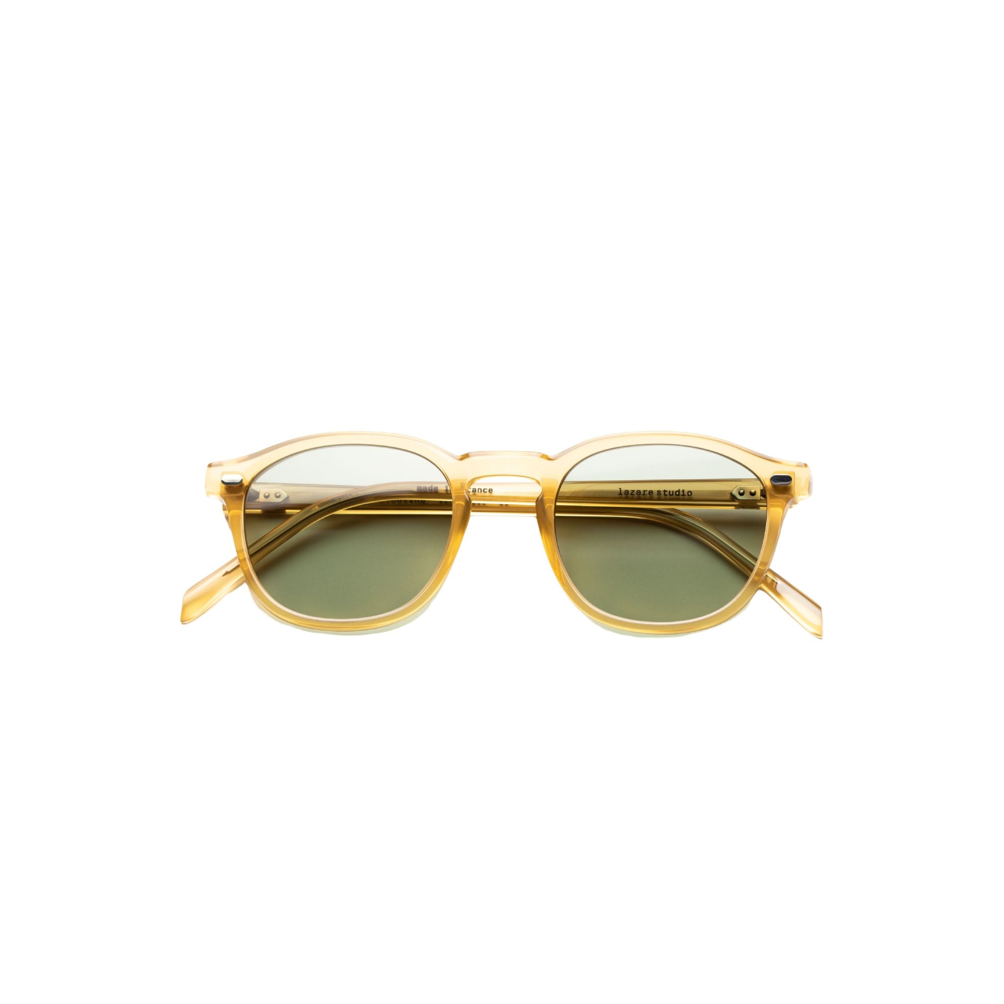 Lazare Studio Gopnik Nicotine Panto Sonnenbrille transparent gelblich grün Gläser Vintage München Brillen Schneider