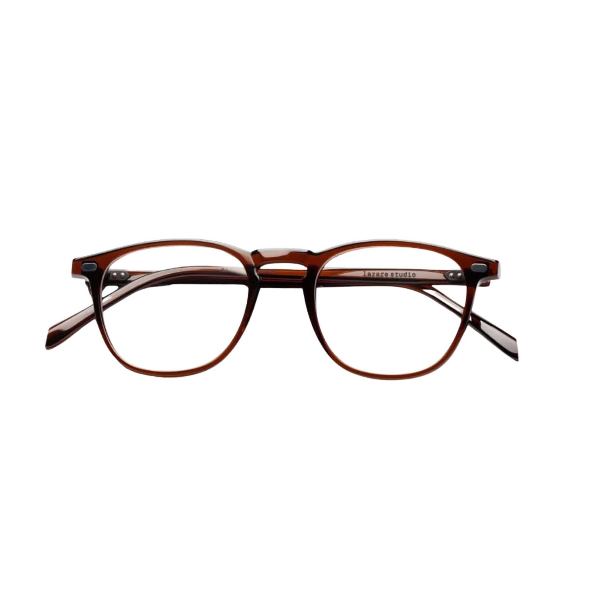 Lazare Studio JOHNSON Americano Brille Frontansicht Panto transparent Braun Acetat München Optiker Brillen Schneider