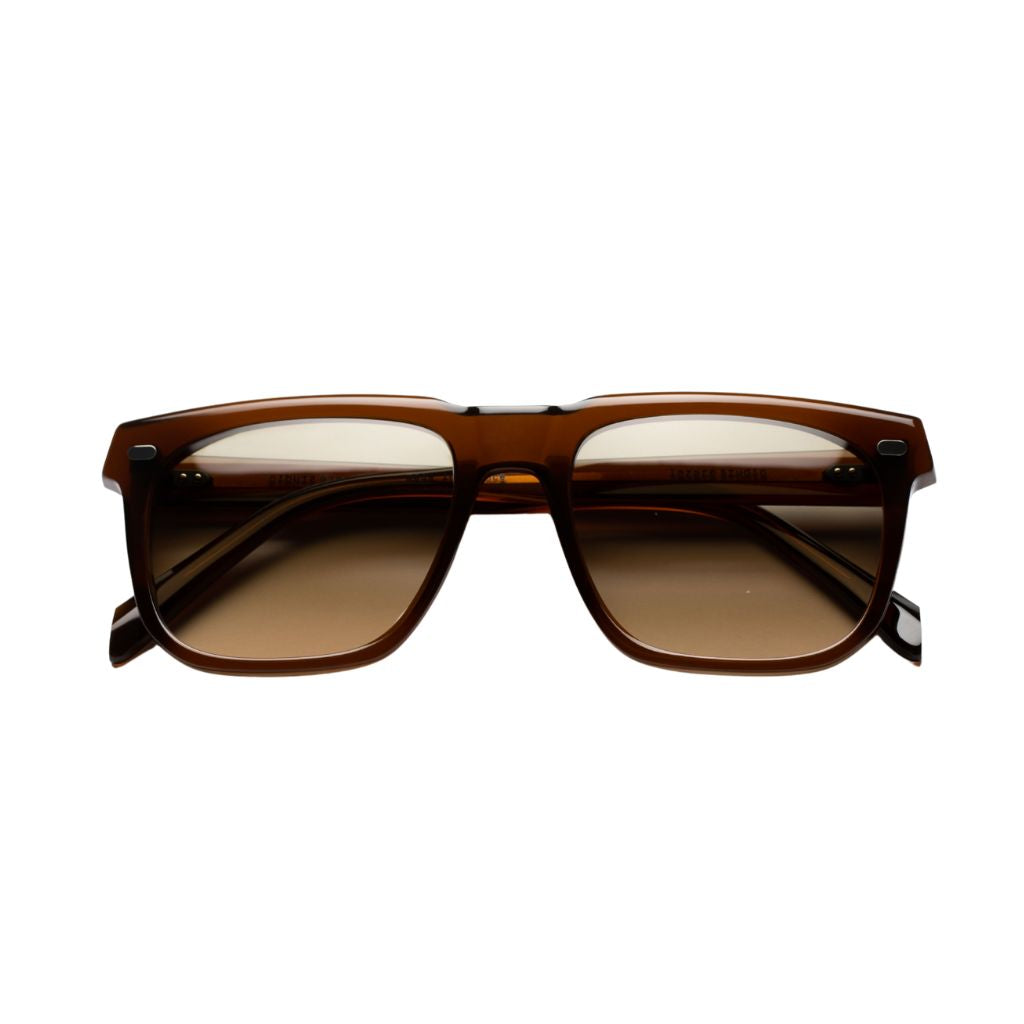 Lazare Studio Manalese Doppio Sonnenbrille braun eckig Acetat mustard green Verlaufsgläser handgefertigt Frankreich München