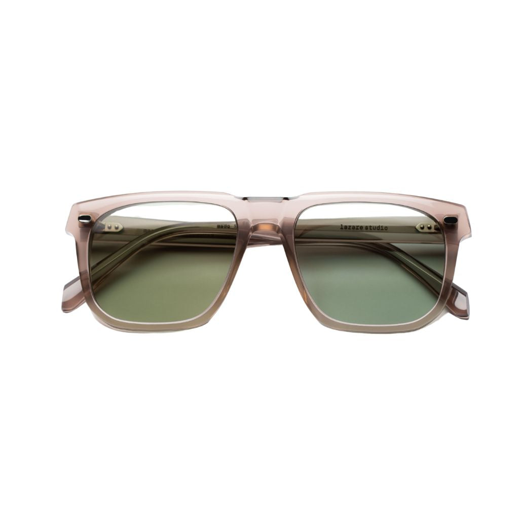 Lazare Studio Manalese Posidonia Sonnenbrille transparent beige Acetat eckig Aurora Borealis Green Verlaufsgläser Frankreich München