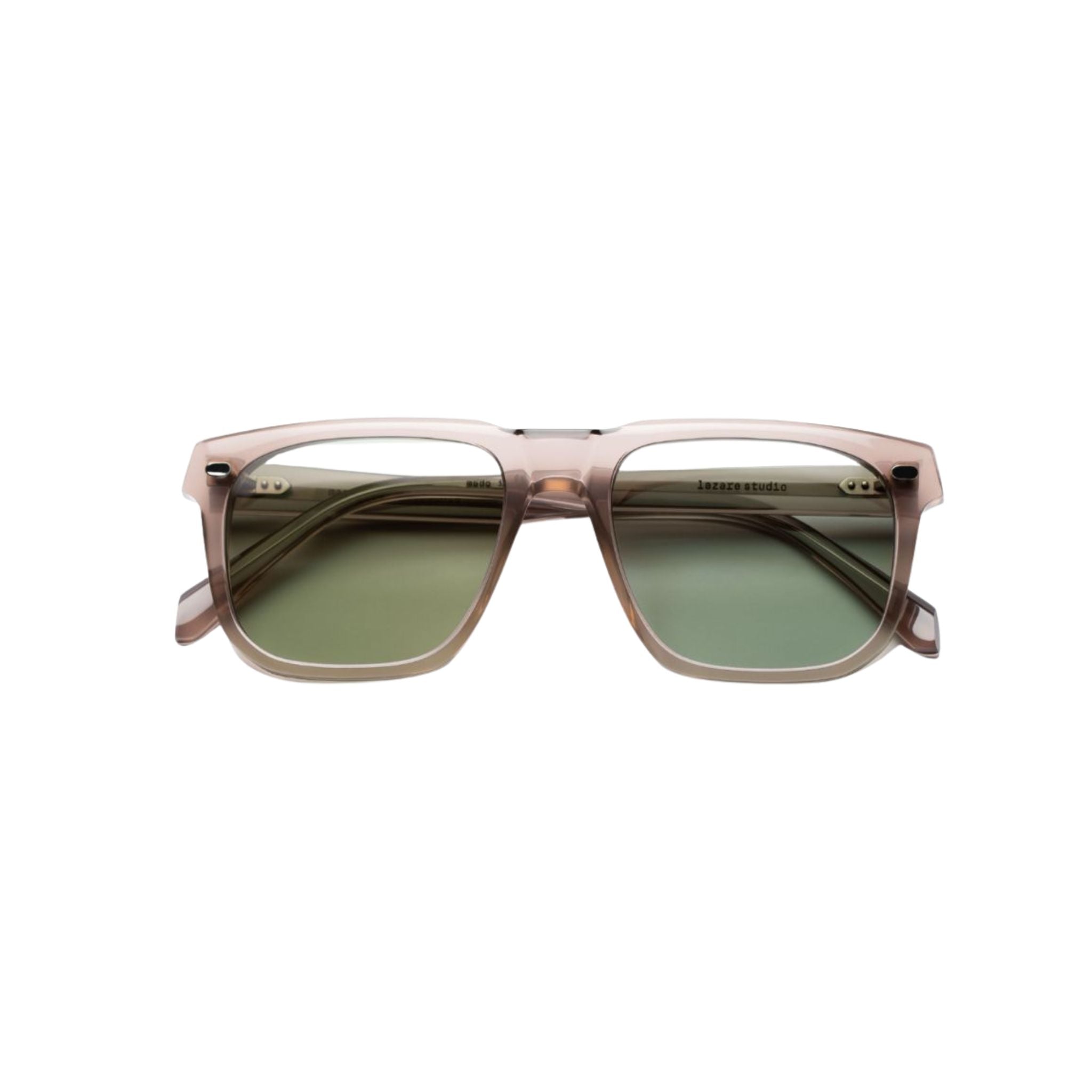 Lazare Studio Manalese Posidonia Sonnenbrille transparent beige Acetat eckig Aurora Borealis Green Verlaufsgläser Frankreich München
