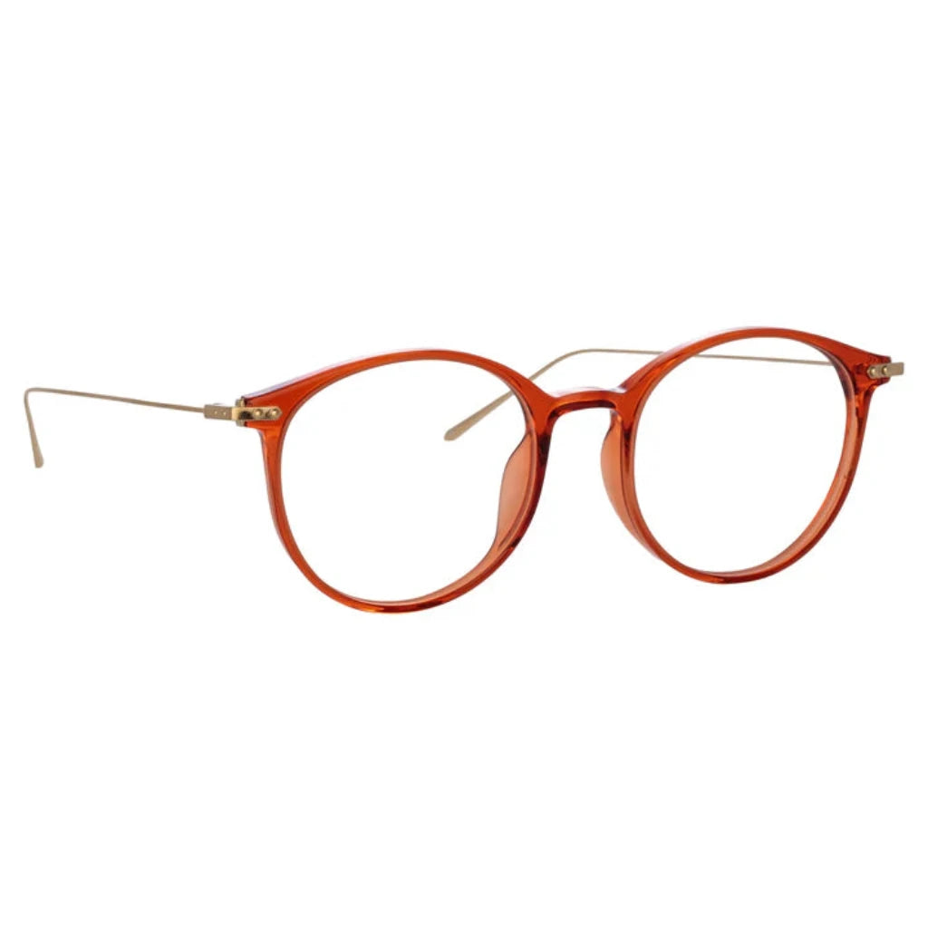 Elegante Linda Farrow Gray Amber Light Gold Brille mit zeitlosen goldenen Details, erhältlich bei Brillen Schneider, Ihrem Augenoptiker in München, für exklusive Augenoptik.