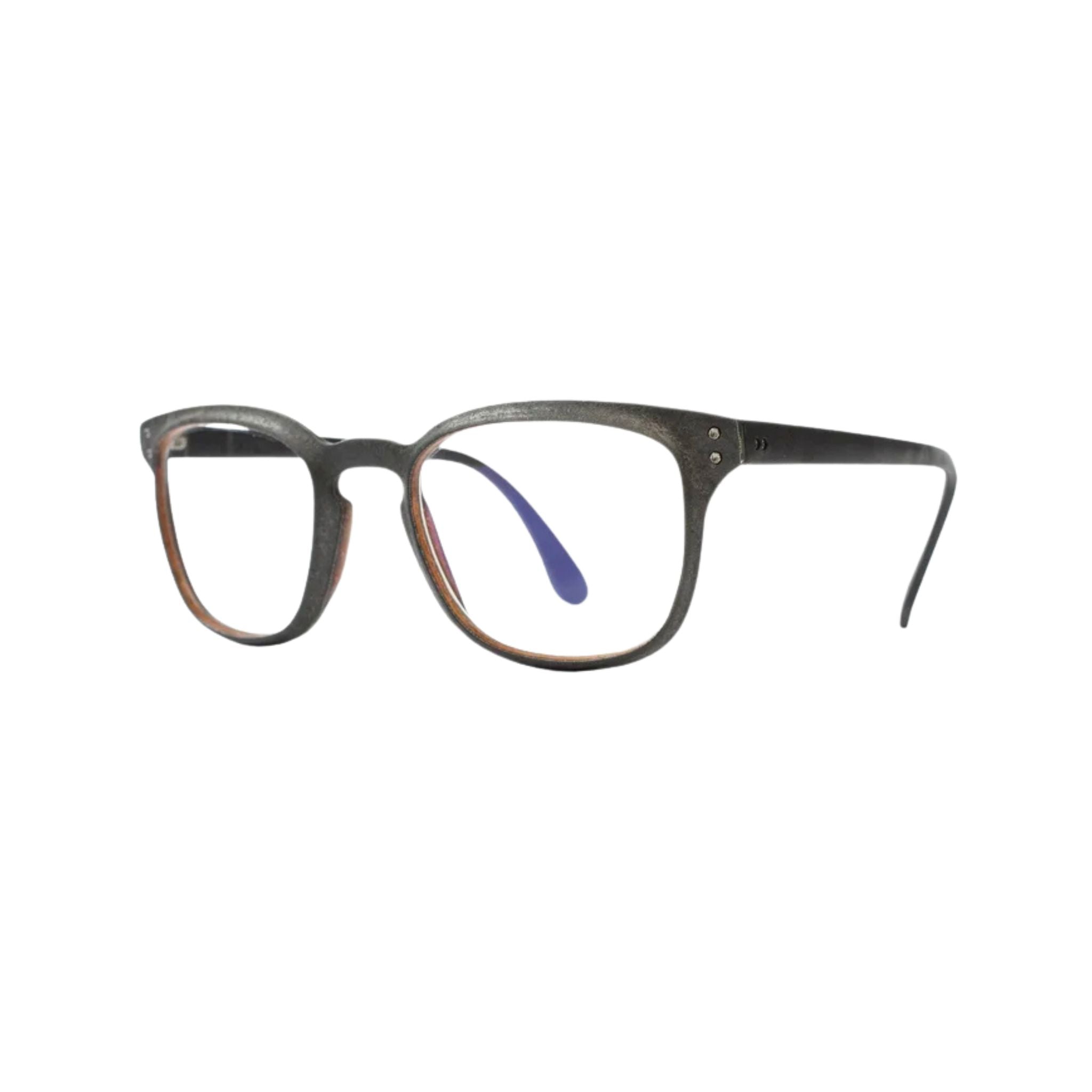 LUCAS DE STAËL Zeppelin 04 Col. 24 Brille Seitenansicht Leder Schiefer schwarz handgefertigte Designerbrille BRILLEN SCHNEIDER München