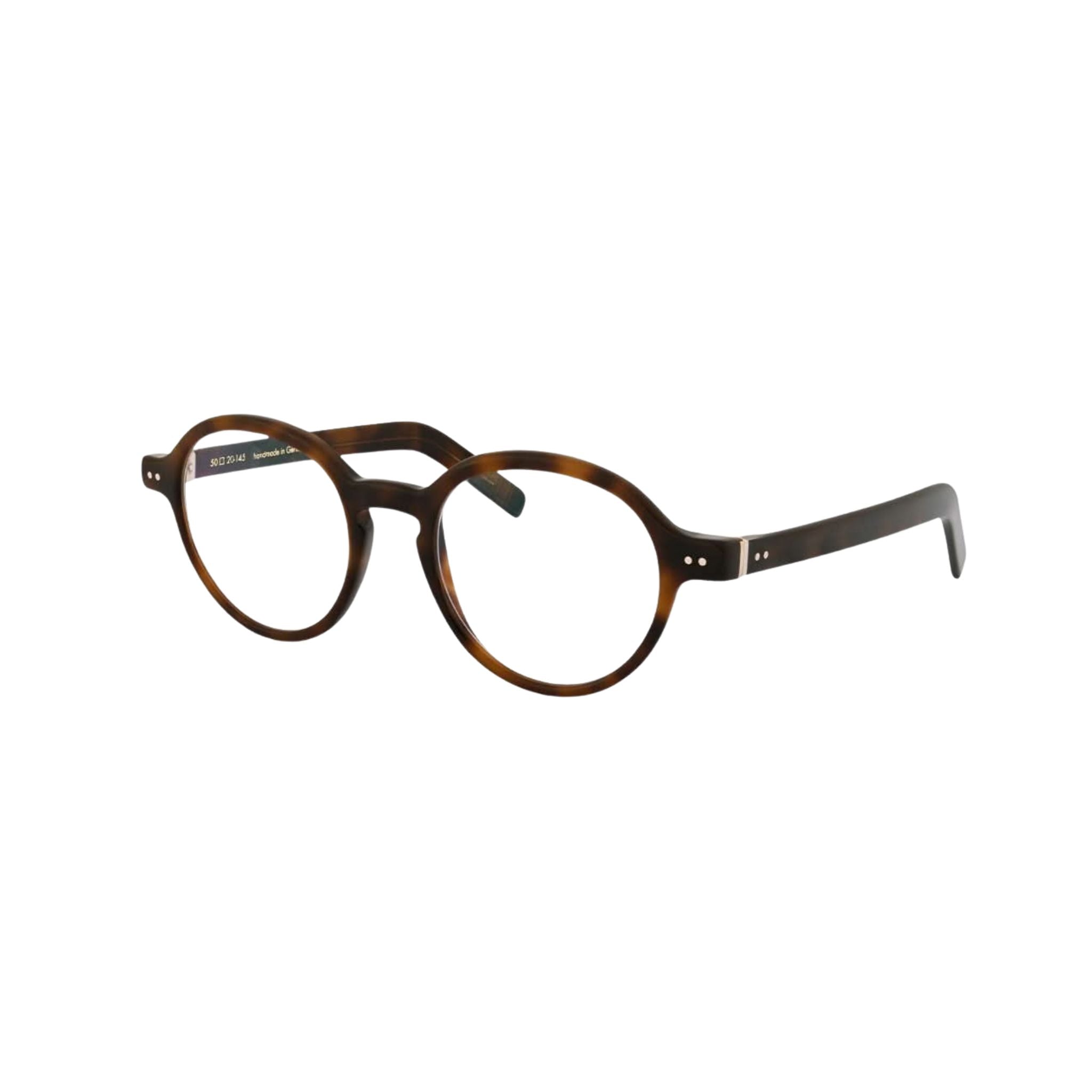 Seitenansicht der Lunor A14 701 Dunkelbraun Gefleckt – handgefertigte Acetatbrille mit breiten Bügeln und warmem Farbton bei Brillen Schneider München Maxvorstadt