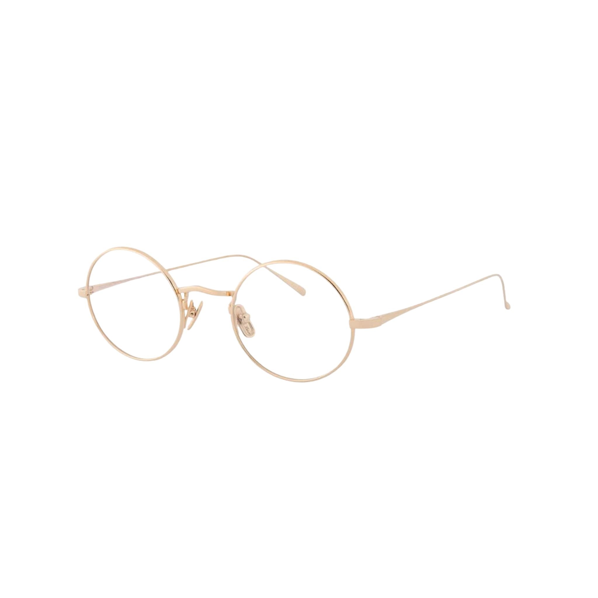 Designerbrille Lunor M9 02 in Gold – Seitenansicht feine, runde Titanfassung mit Nasenpads bei Brillen Schneider München Maxvorstadt