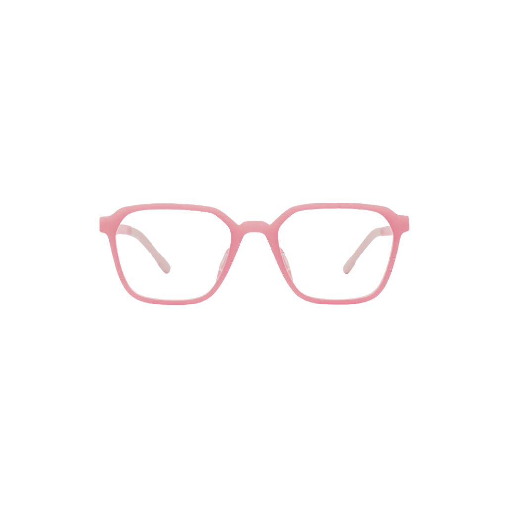 MANTI MANTI CARLO Cotton Candy Kinderbrille Frontansicht mit weich-eckiger Oversize-Form in zartem Rosa bei Brillen Schneider München Optiker für Kinder & Erwachsenene
