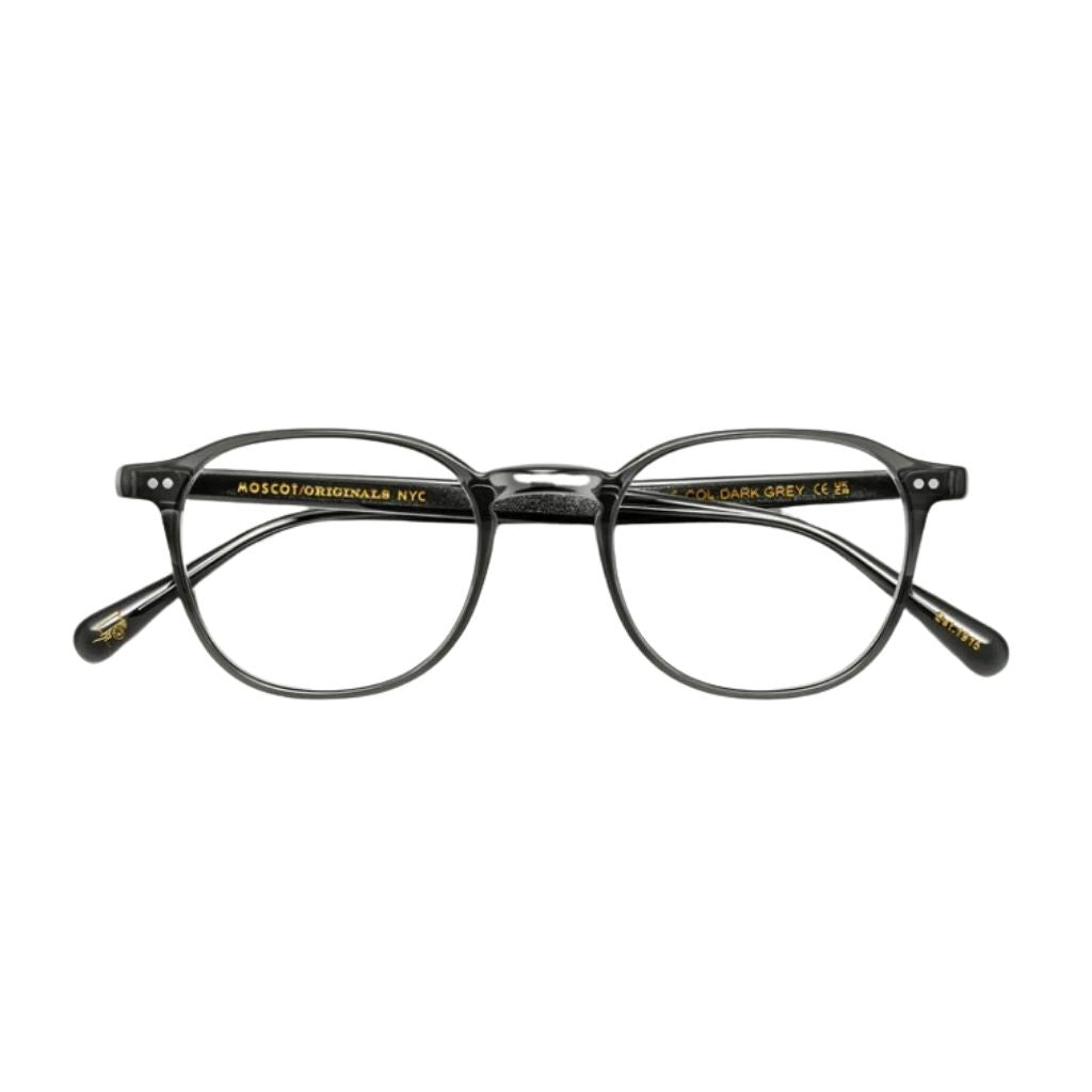 Frontansicht der Moscot Arthur in Dark Grey – klassische Designerbrille aus Acetat mit klarer Form bei Optik Bartholomä München