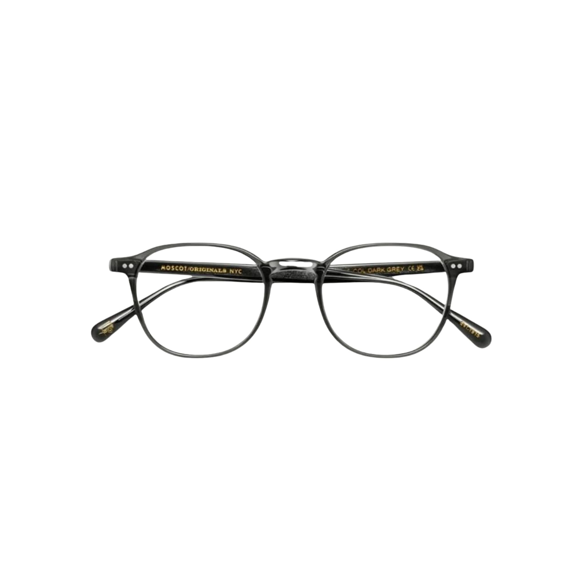 Frontansicht der Moscot Arthur in Dark Grey – klassische Designerbrille aus Acetat mit klarer Form bei Optik Bartholomä München